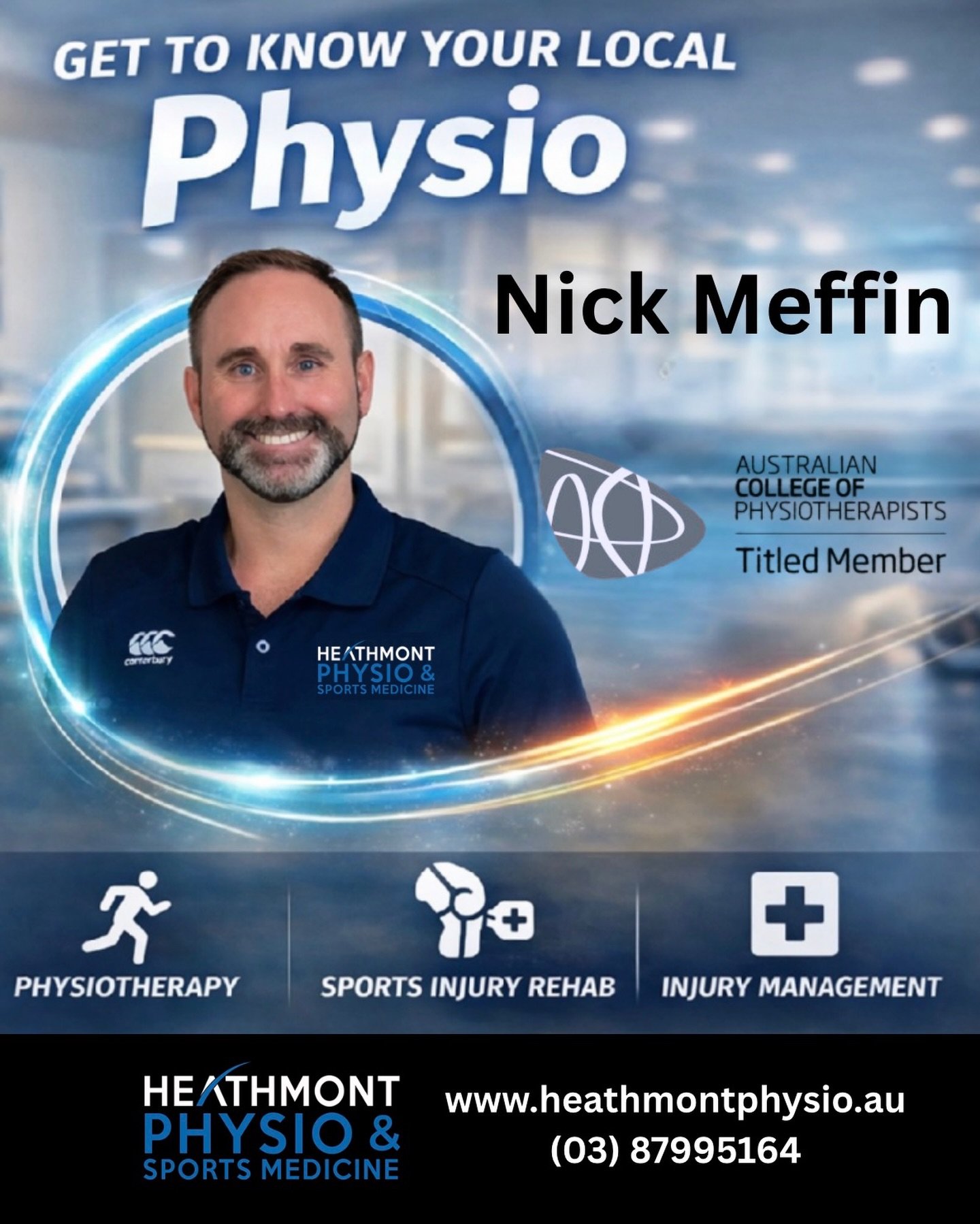 ✨ Meet the Team | New Physio Announcement ✨
We&rsquo;re excited to officially welcome Nick Meffin to the Heathmont Physio team! 🙌. 
🦵 Nick is an experienced APA Titled Knee &amp; Ankle Physiotherapist with a strong passion for treating ACL injuries