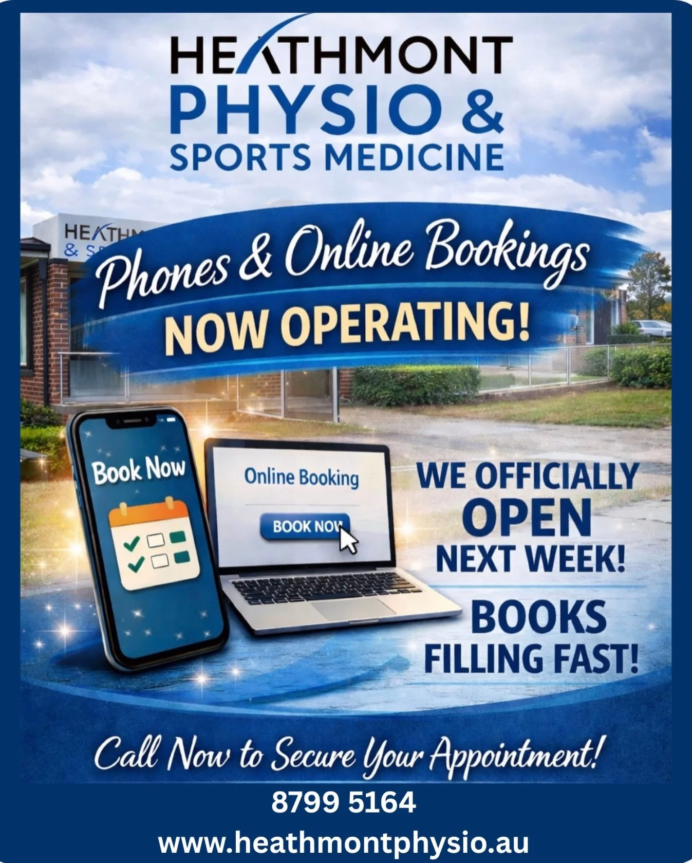 🚨 WE&rsquo;RE OPENING THIS TUESDAY! 🚨
Heathmont Physio &amp; Sports Medicine is officially launching and we can&rsquo;t wait to welcome you! 💙💪

Our existing clients have already jumped on the books and appointments are filling FAST ⏳ &mdash; but