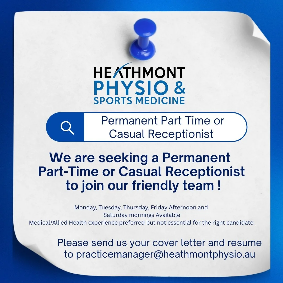 ✨ WE&rsquo;RE HIRING ✨
Heathmont Physio &amp; Sports Medicine is on the hunt for our next Admin Superstar 🌟

If you&rsquo;re organised, friendly, love people and can keep things running smoothly behind the scenes &mdash; we want YOU.
You&rsquo;ll be