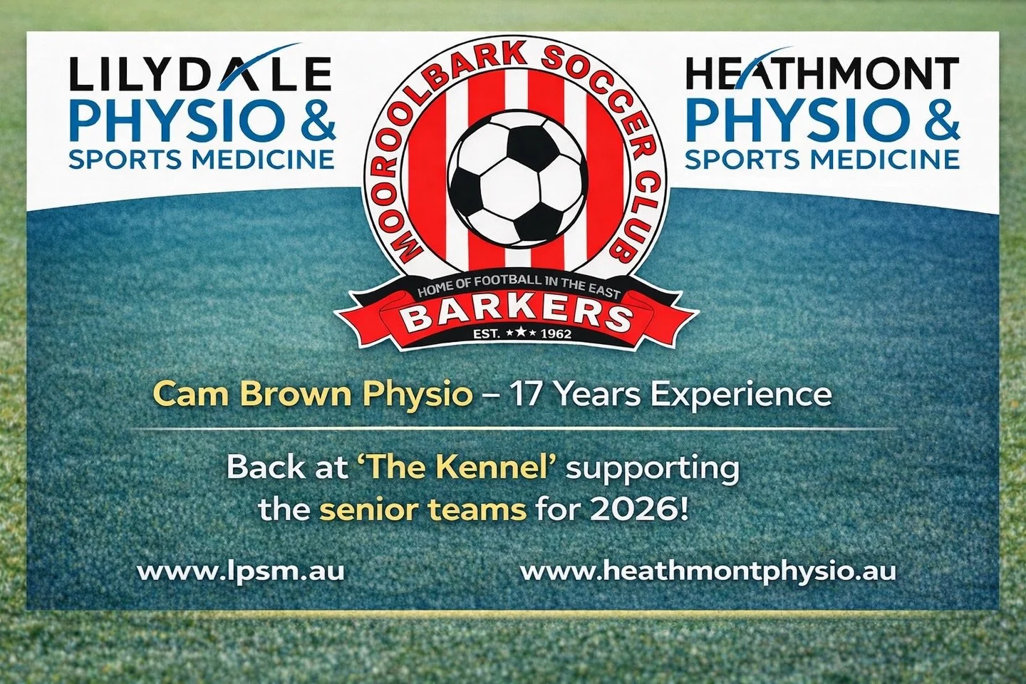 Cam is back at The Kennel 🐶⚽

Proud to be supporting the senior teams at Mooroolbark Soccer Club in 2026. Also providing discounted services to all junior players in 2026. 

✔️ Game day physio
✔️ Midweek triage &amp; treatment

A special one for me 