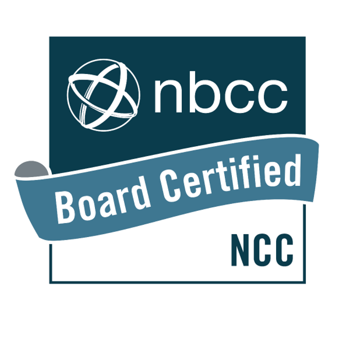 NBCC Board Certified NCC logo with a globe icon and blue banner.