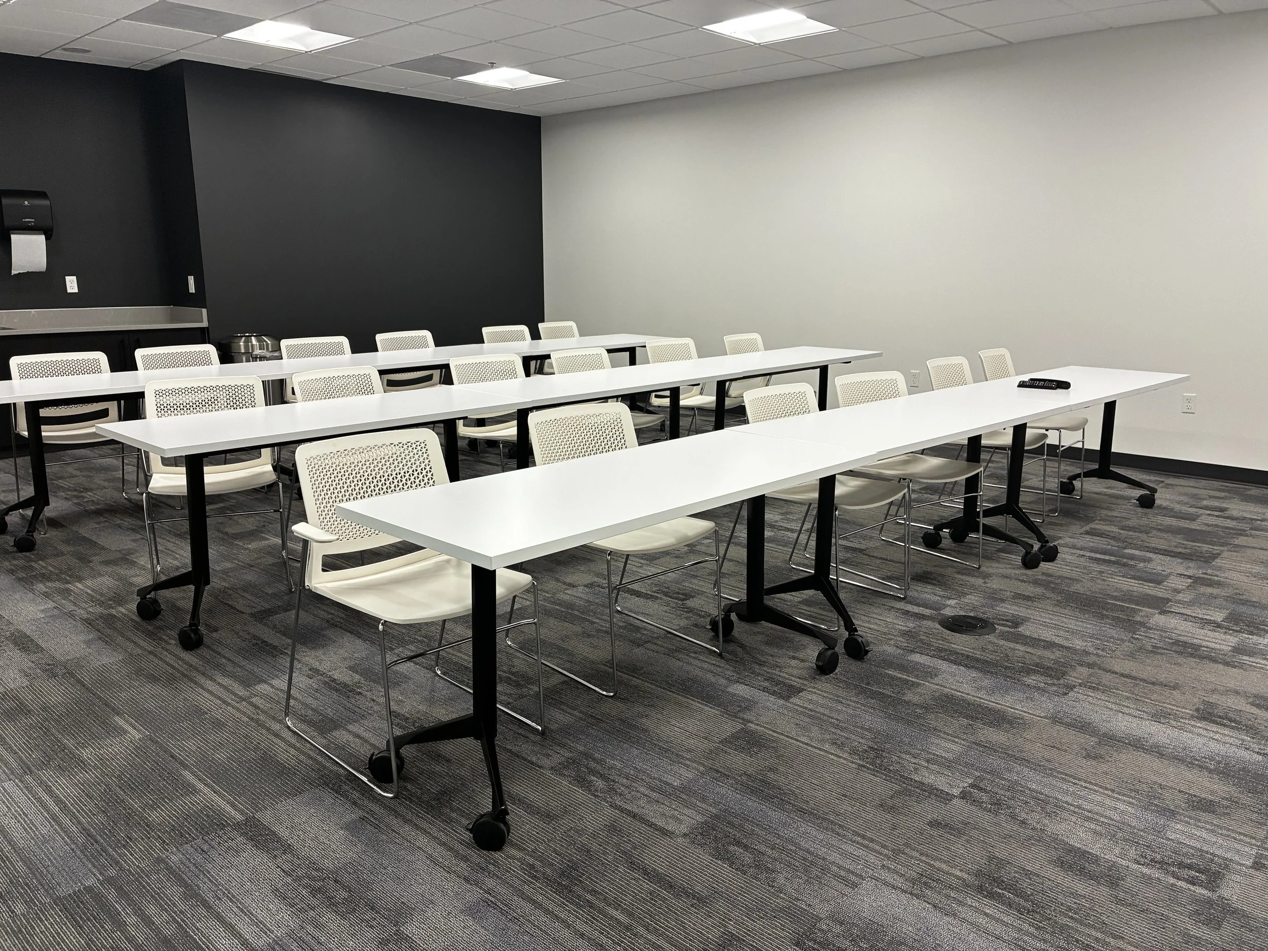 Spacious training room for Life Artistry Counseling group therapy and workshops.