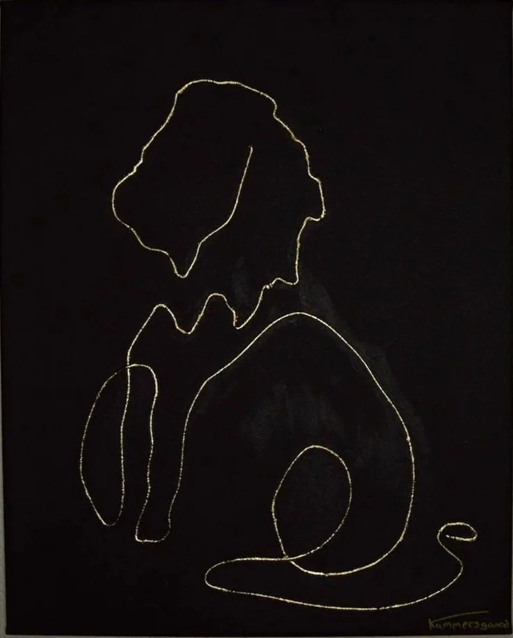  
 Løve 
   40x50 lærred, akryl, modeling paste, slagmetal.  
 Pris 800,- DKK   
 