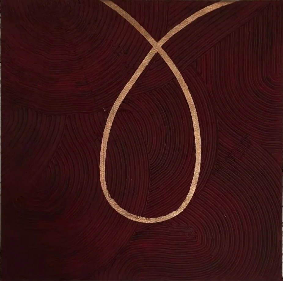  
 Abstrakt 9 
   30x30 lærred, akryl, modeling paste, slagmetal.  
 Pris 350,- DKK   
 