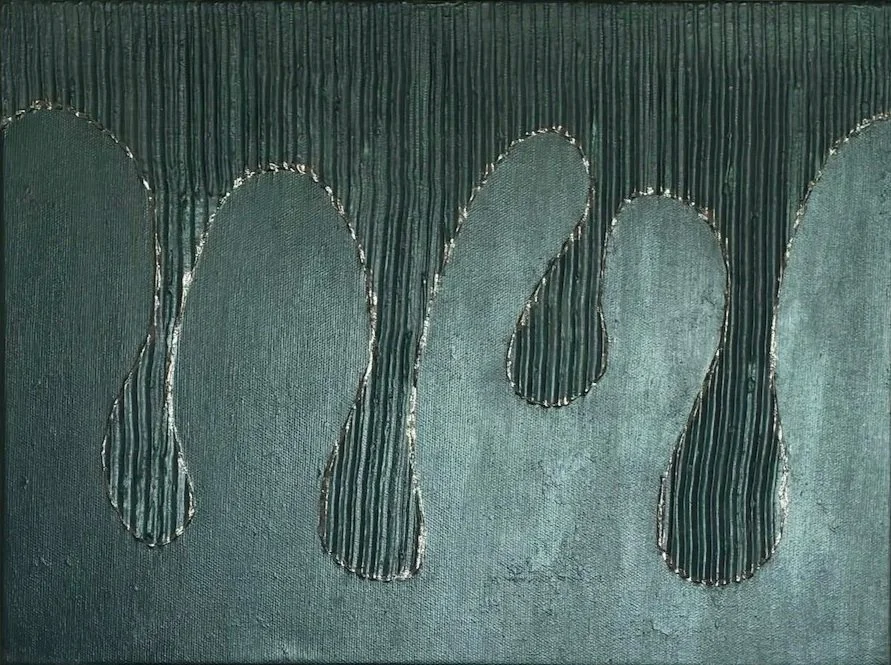  
 Abstrakt 11 
   30x40 lærred, akryl, modeling paste, slagmetal.  
 Pris 400,- DKK   
 