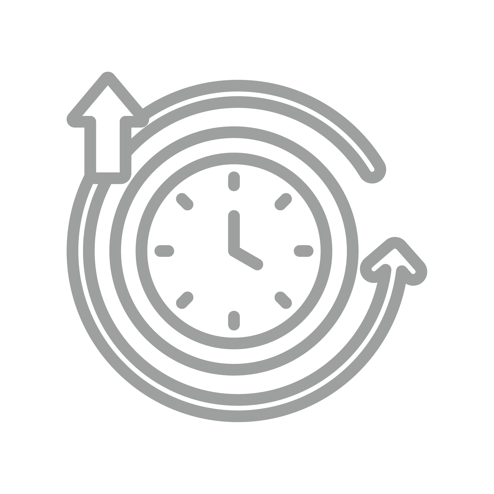 An icon of a clock with circular arrows around it, indicating time change or adjustment.