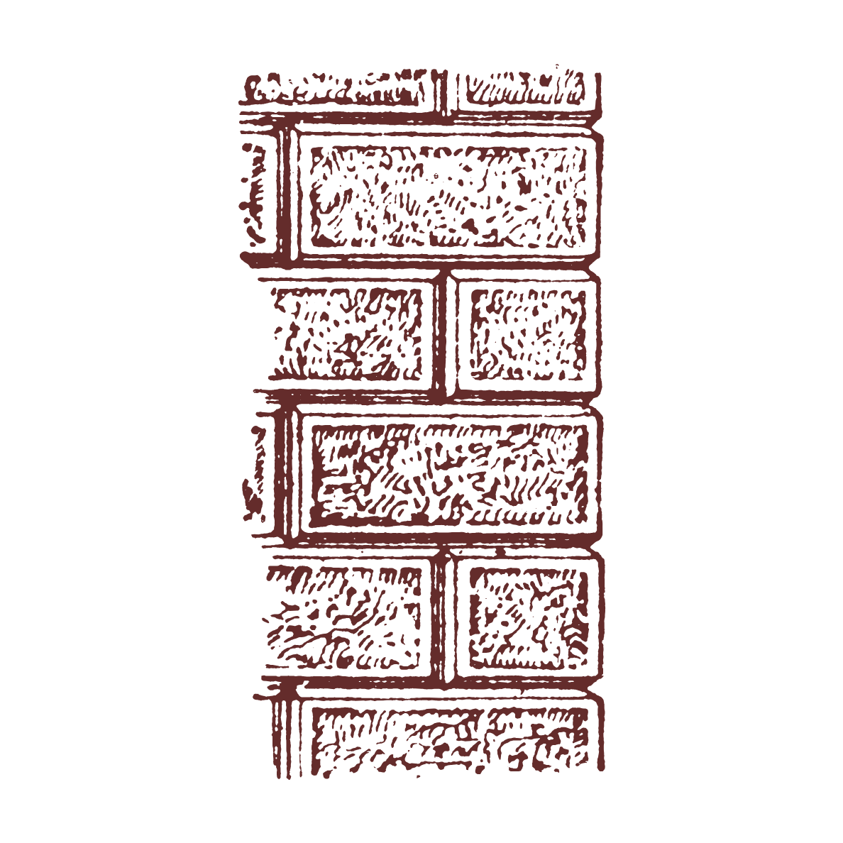 Illustration of a brick wall with seven bricks, drawn in brown on a black background.