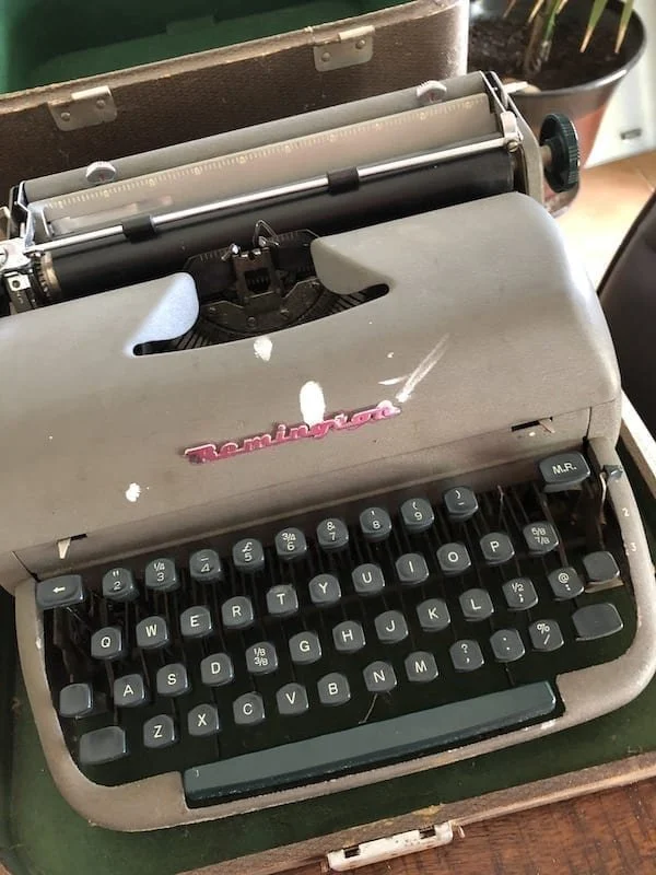 A beautiful old green Remington typewriter