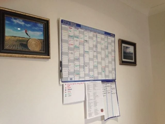 A wall planner sitting on a wall