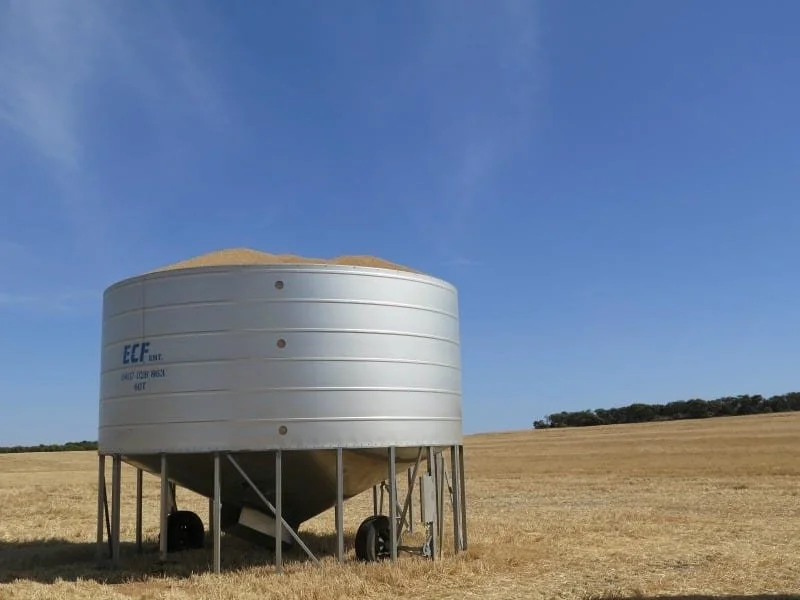 A bit metal silo filled with wheat!