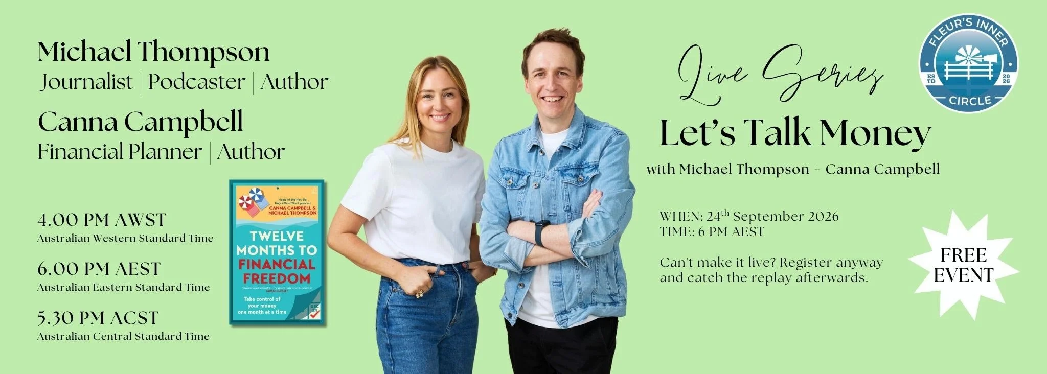 Michael Thompson - Journalist Podcaster Author and Canna Campbell - Financial Planner Author | Live Series - Let's Talk Money | 24 September 2026 TIME: 6 PM