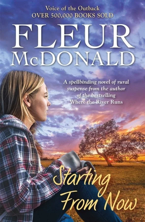 Book cover for Fleur McDonald's Starting from Now - A girl looks off into the distance. The sky is purple, pink and orange