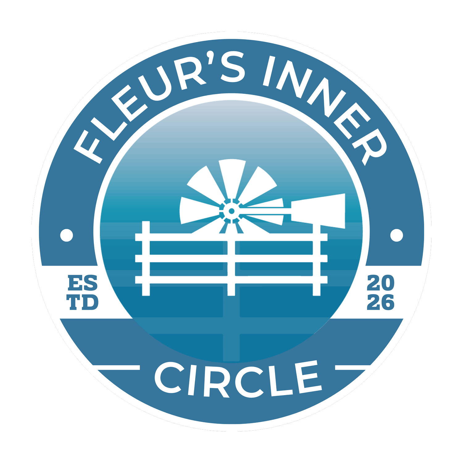 Logo for Fleur's Inner Circle. Windmill and a fence in the middle