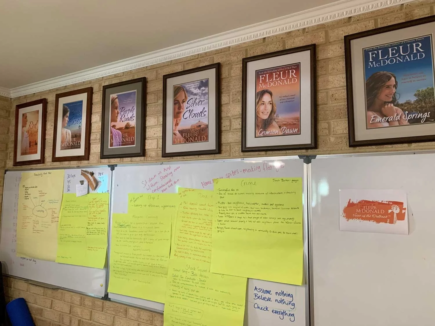 Three White boards CHOCK-A-BLOCK with notes