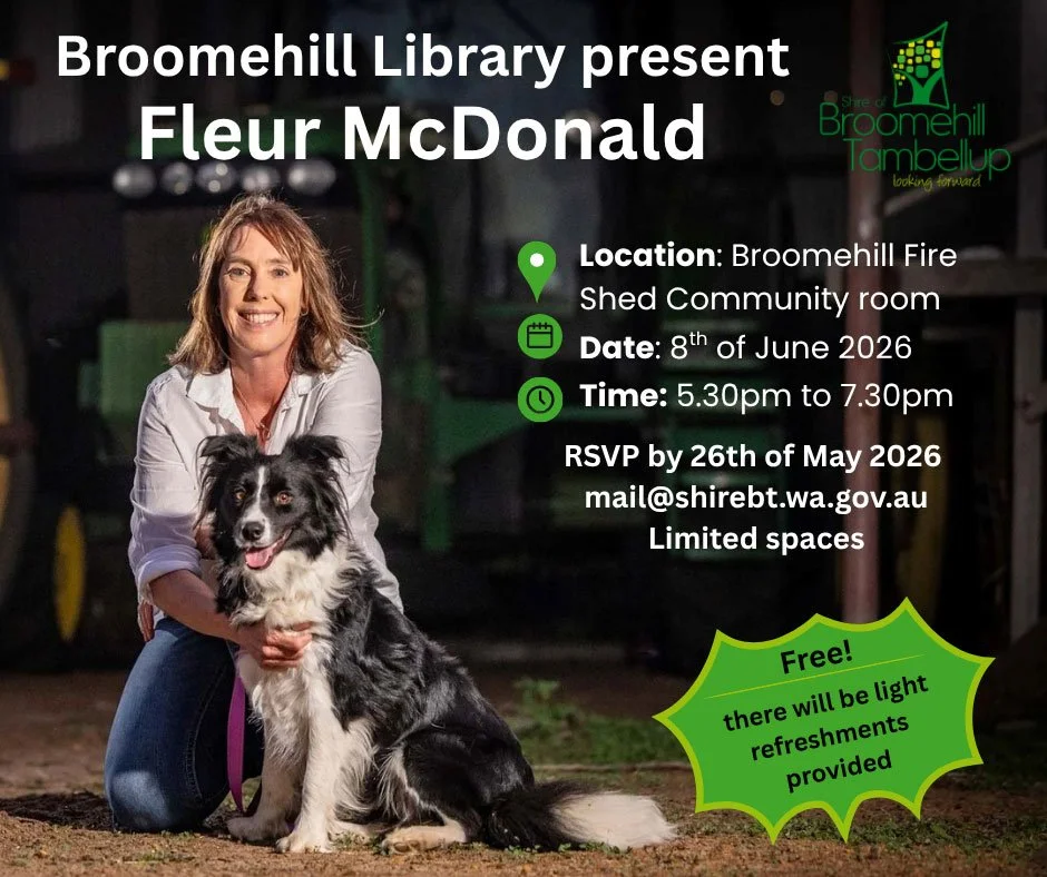 Broomehill Library event poster - 8 June 5.30 - 7.30