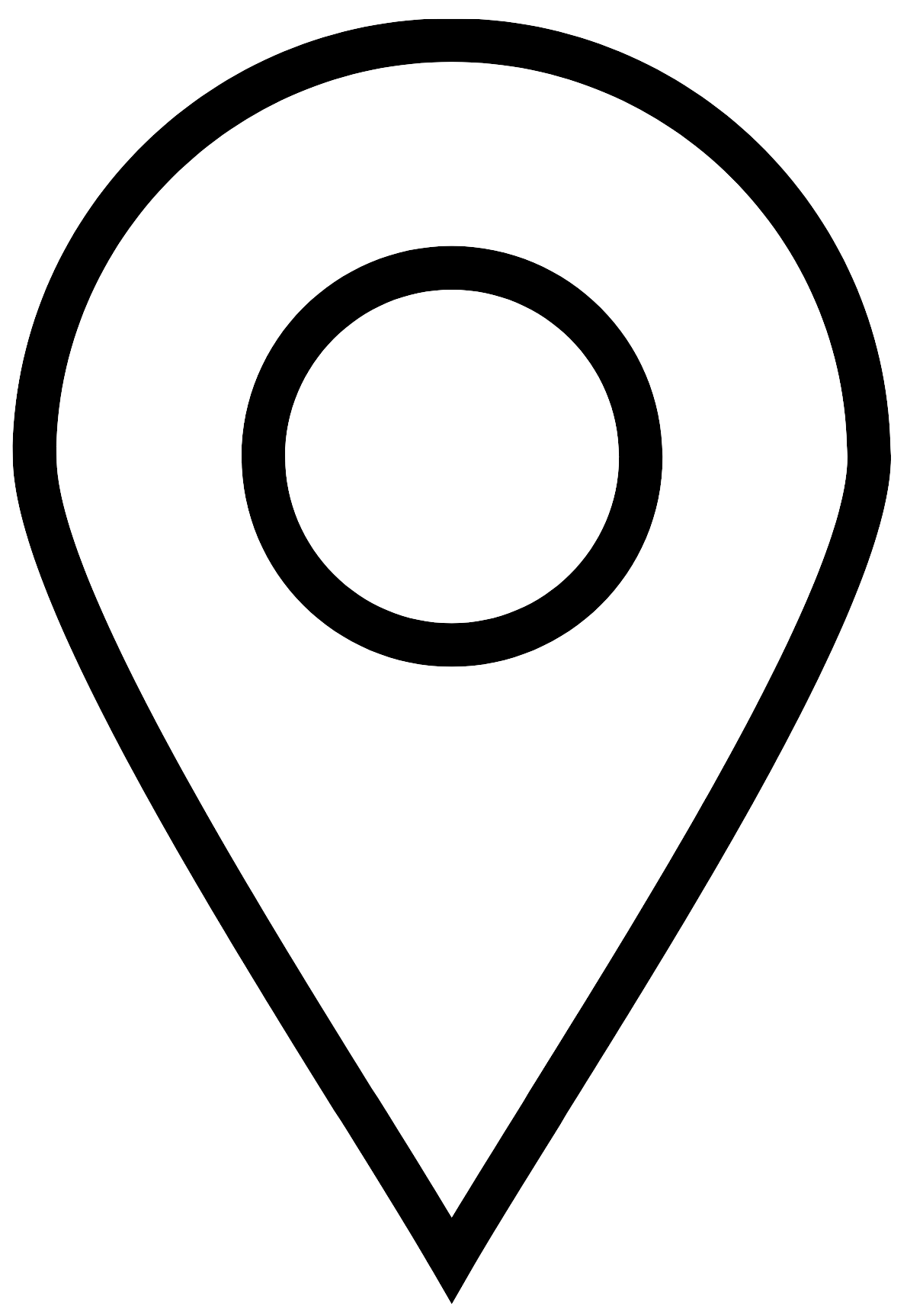 A black location pin icon with concentric circles inside, on a black background.