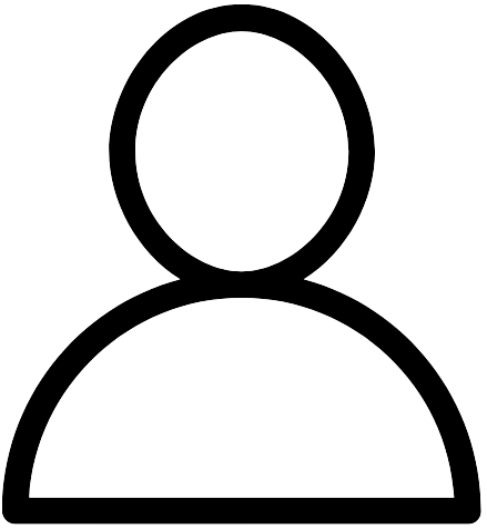 Outline of a person icon with a circular face and rounded shoulders on a black background.