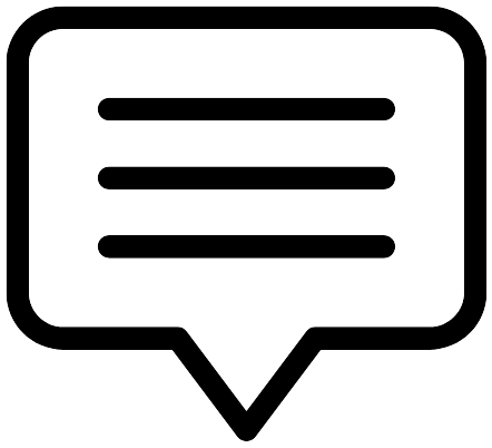 A black-and-white speech bubble with three horizontal lines indicating text.