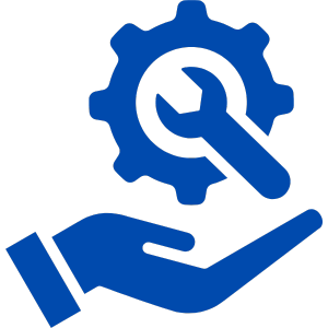 Icon of a hand holding a gear with a wrench inside the gear, representing maintenance or repair services.