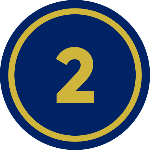Blue circular badge with a gold border, featuring the number 2 in gold in the center.