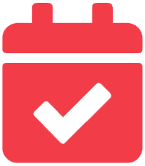 Red plastic container with a black checkmark on the front.