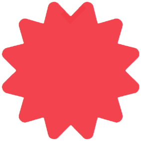Red starburst shape on a transparent background.