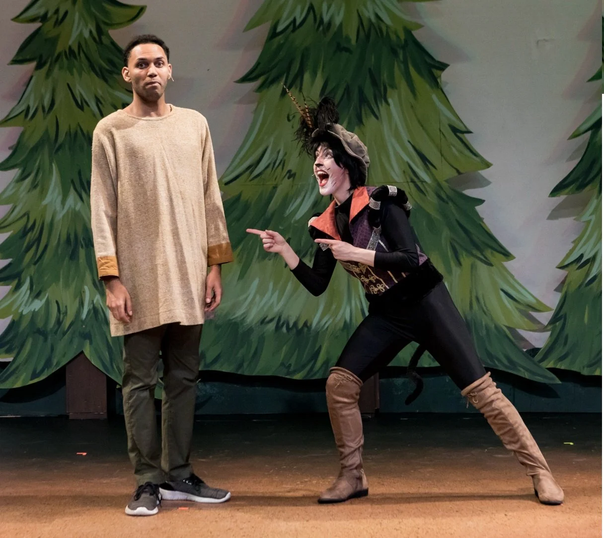 Kaira (right) as Puss in Boots in Centerstage Theatre's "Puss in Boots"