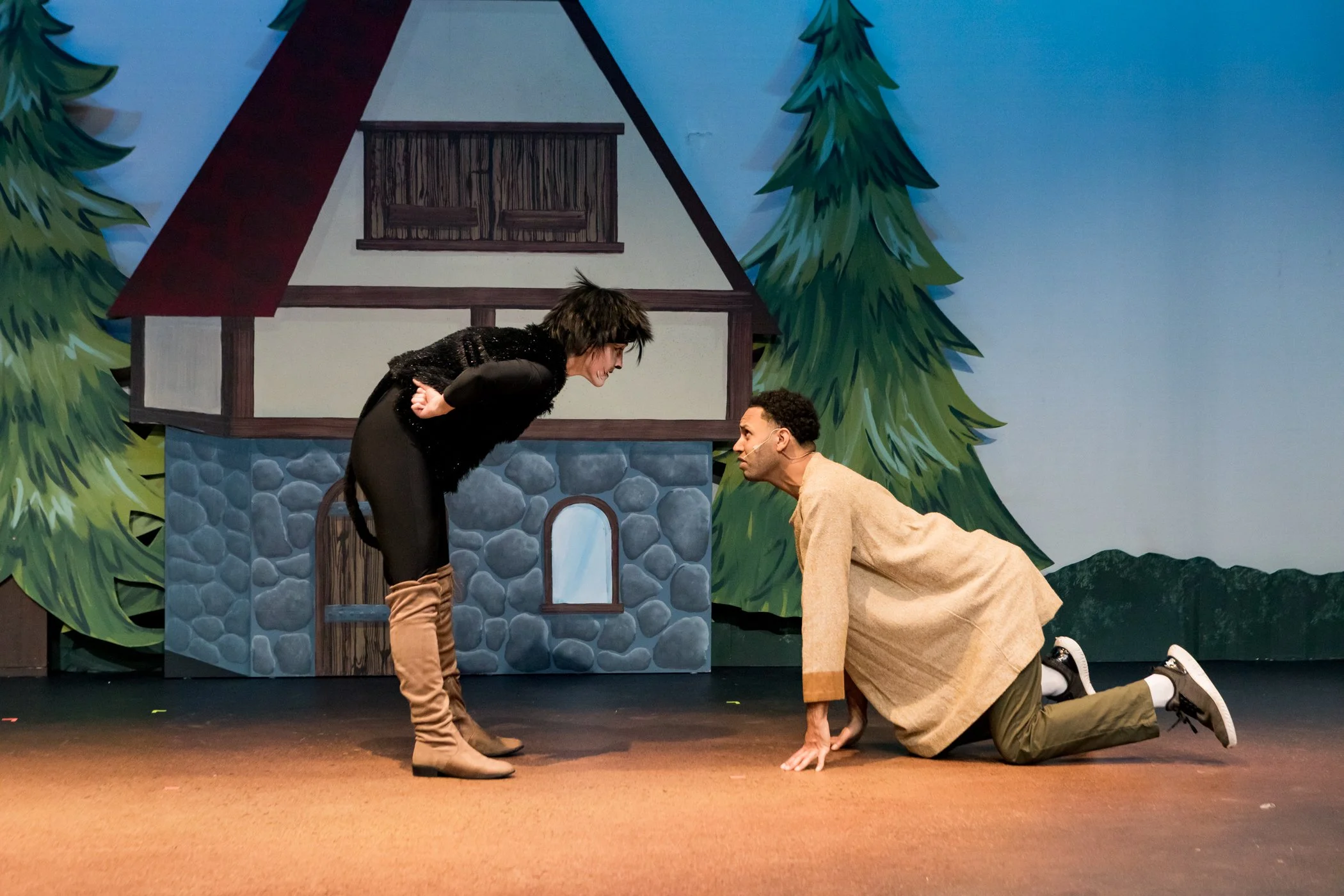 Kaira (left) as Puss in Boots in Centerstage Theatre's "Puss in Boots"