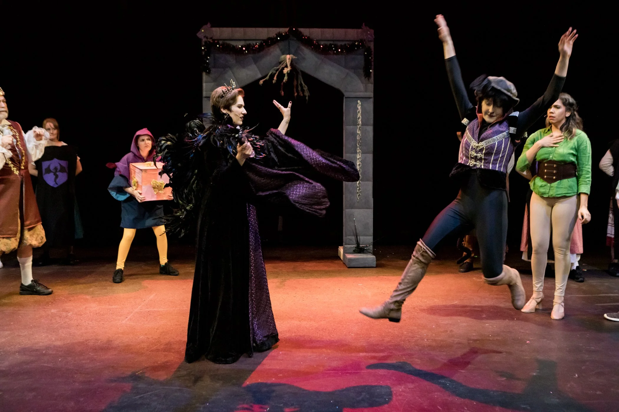 Kaira (flying right) as Puss in Boots in Centerstage Theatre's "Puss in Boots"