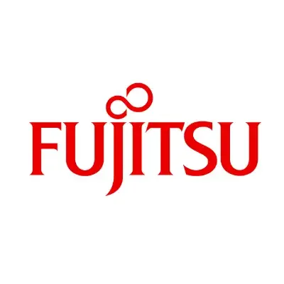 Fujitsu logo in red letters on a white background