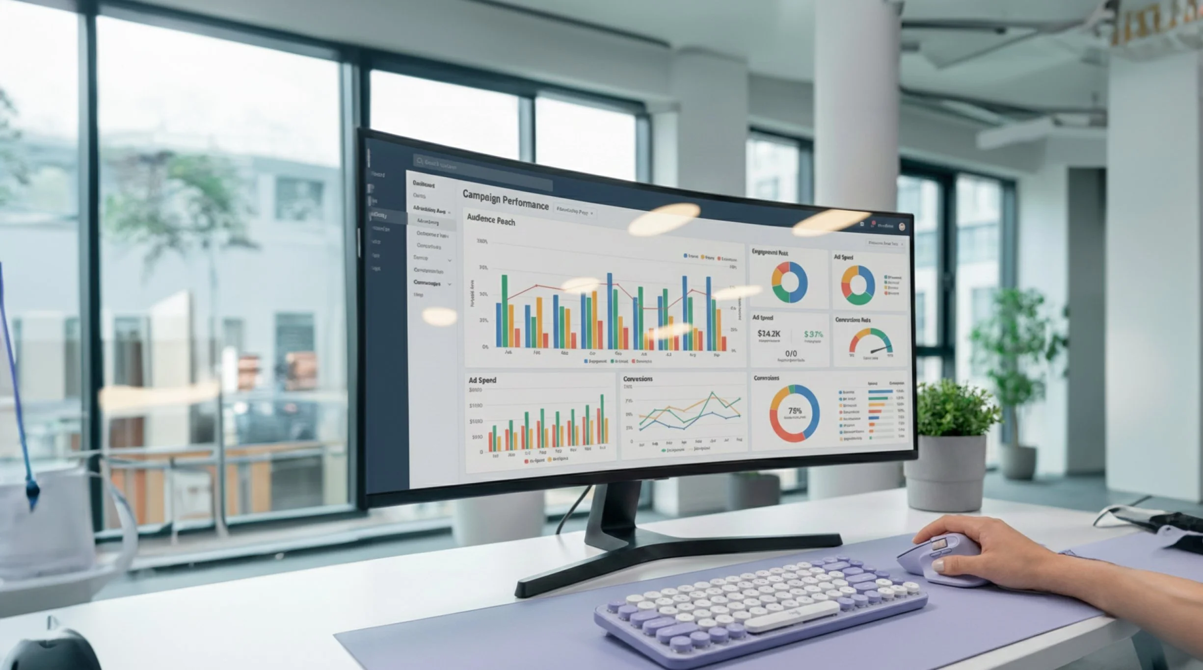 A Paid Ads dashboard showing performance metrics and charts for campaign optimization. Link Influence provides ad management for influencer campaigns.