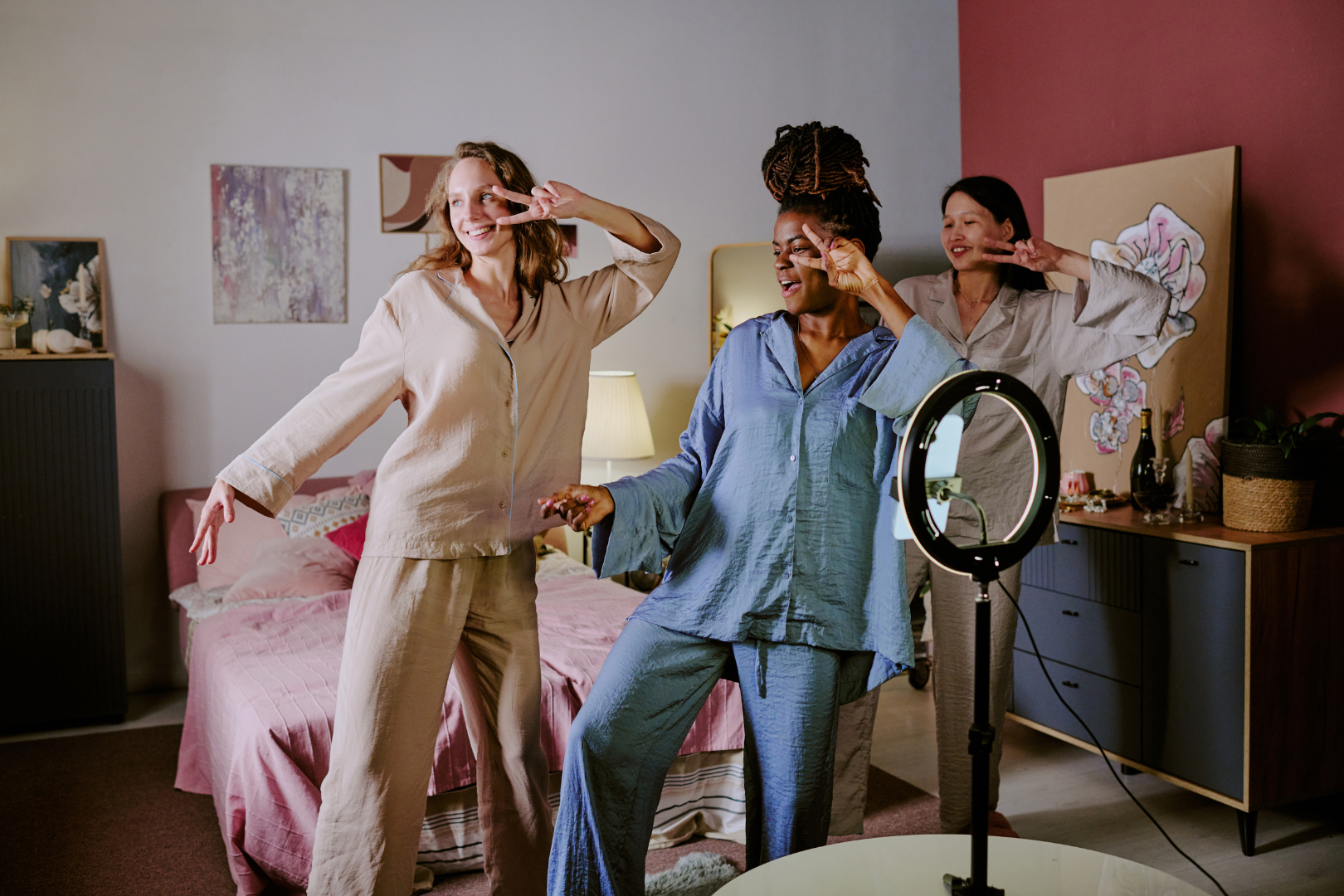 Lifestyle influencers collaborating on an engaging, organic content video for an influencer marketing campaign, driving buzz and real results on TikTok and Instagram