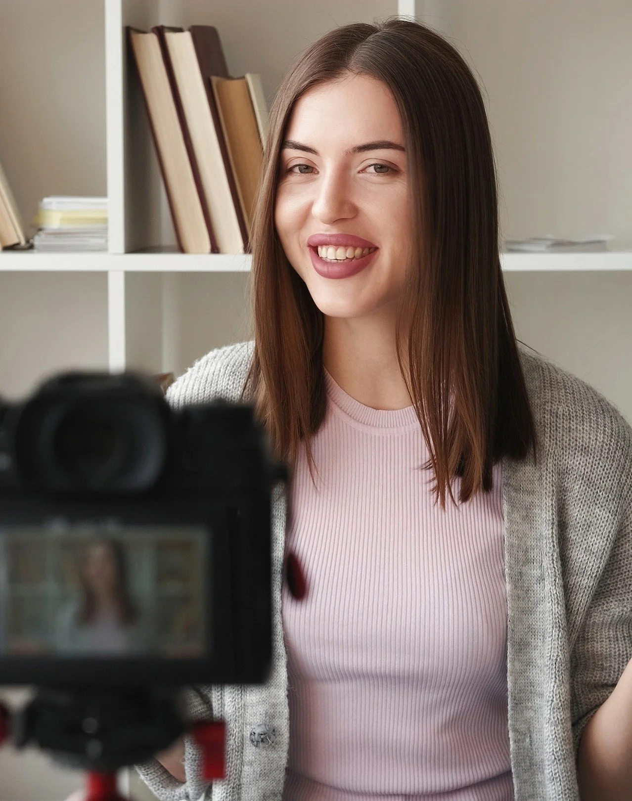 Professional content creator filming social media video for brand promotion