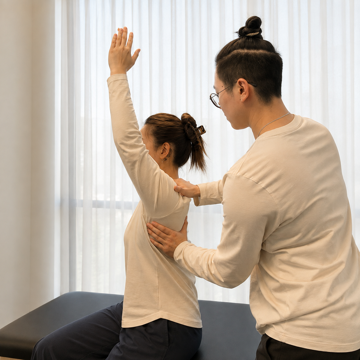 Person assessing shoulder range