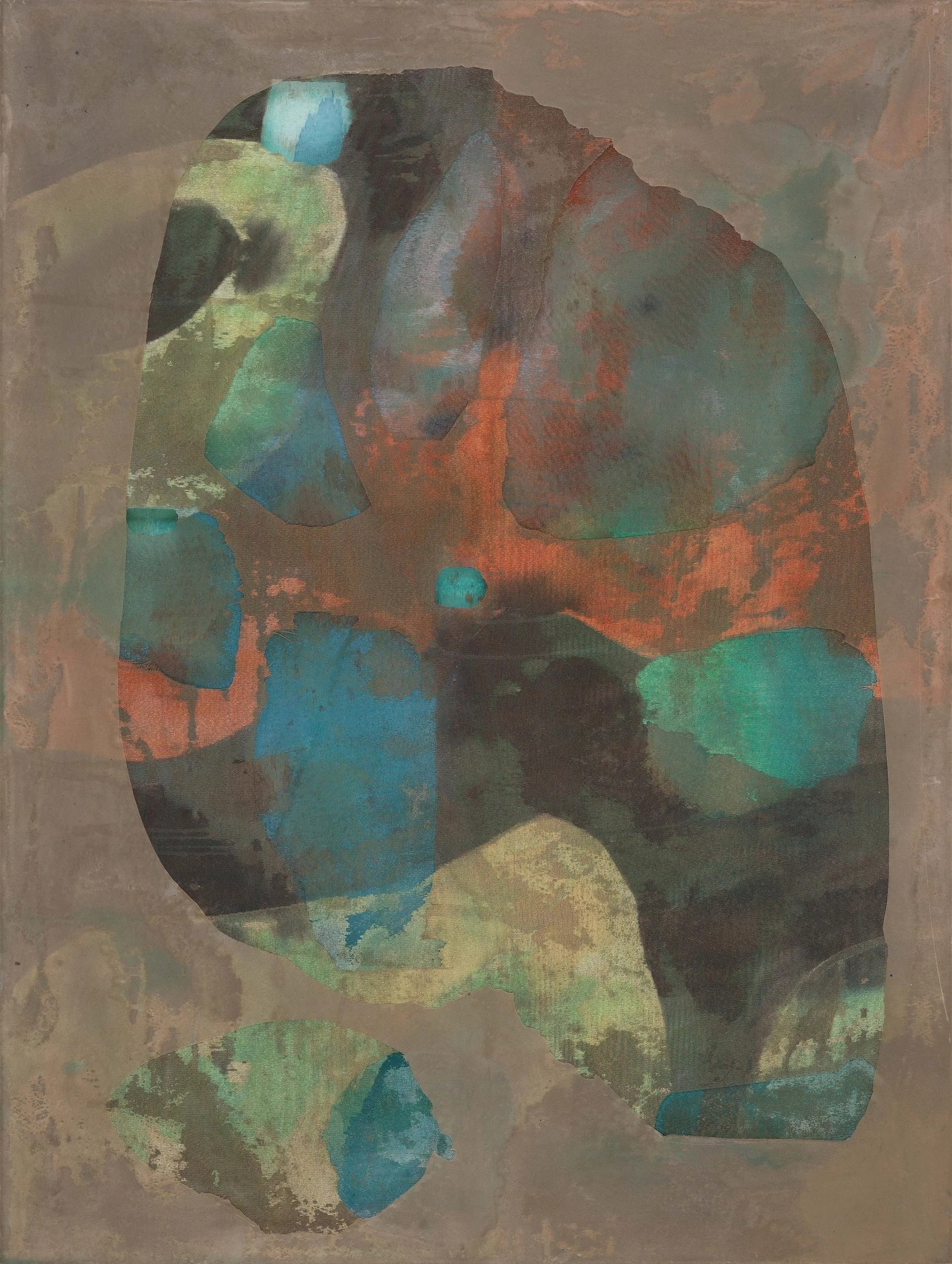 Dig right down, 2024, acrylic paint and non-archival adhesive on polyester, 122 x 91 cm, photo: David Paterson