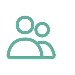 Icon of two people, one slightly in front of the other, in teal color.
