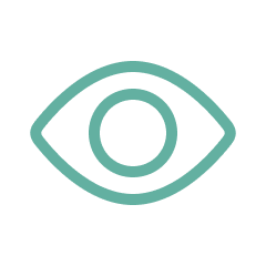 A simple line drawing of an eye, with a circle representing the iris and pupil, enclosed within an outline of an eye.