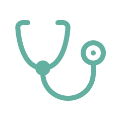 Simple line drawing of a stethoscope.