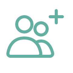 Icon of two people with a plus sign above them