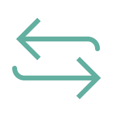 Two arrows pointing in opposite directions, one left and one right, with curved lines connecting them.