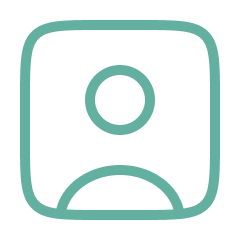 Icon of a person inside a square outline, representing a user profile or account