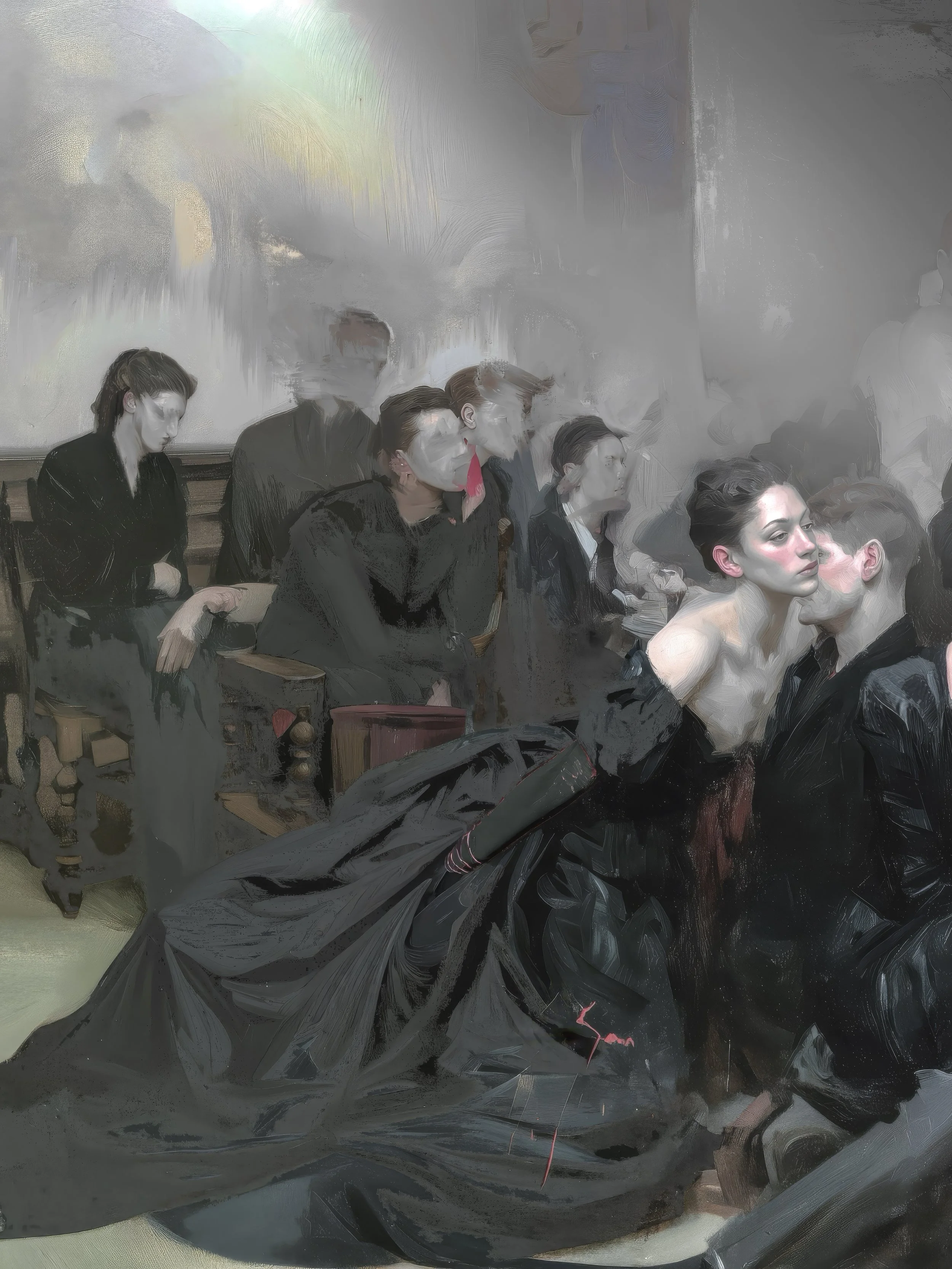 Velvet Nihilism - series 1, 2026

Beauty does not necessarily move in the same direction as meaning.

The figures within the image exist in close proximity, yet they never fully converge into a single narrative. Their relationships and the events tha