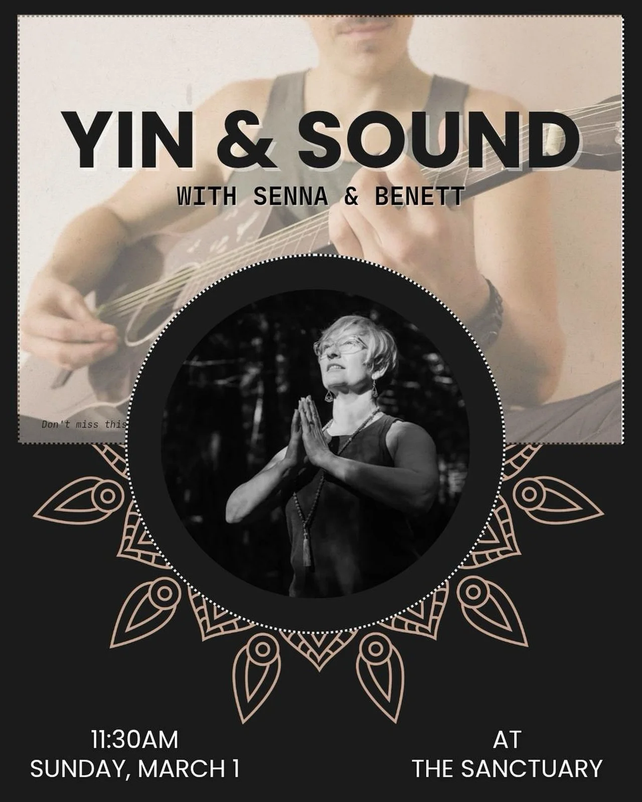 This Sanctuary Sunday ✨ Join @sennas_once_in_a_lifetime for a juicy yin session while @bthedesertfox offers gentle acoustic melodies on guitar.

Dress comfy and be ready to relax into a sweet state of bliss. Mats, bolsters, blocks, tea, and water are