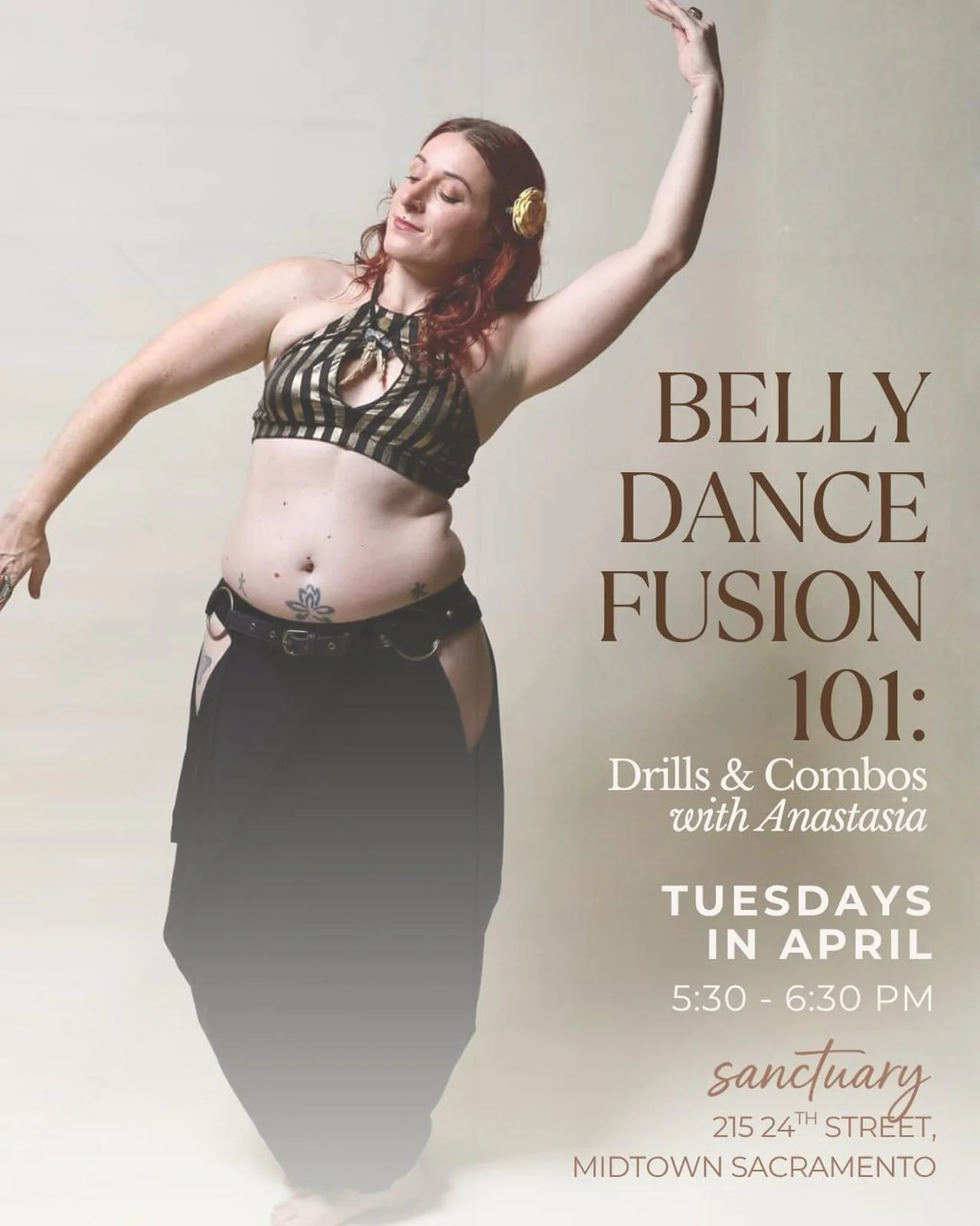 @bellydancefusion101 is offering another series at @sanctuary.sacramento through the month of April!

TUESDAYS FROM 5:30 - 6:30 PM
$99 for the series ✨
$88 for @goddessnightout members of The Well
Link to sign up on the Sanctuary calendar! 🌀

Join @