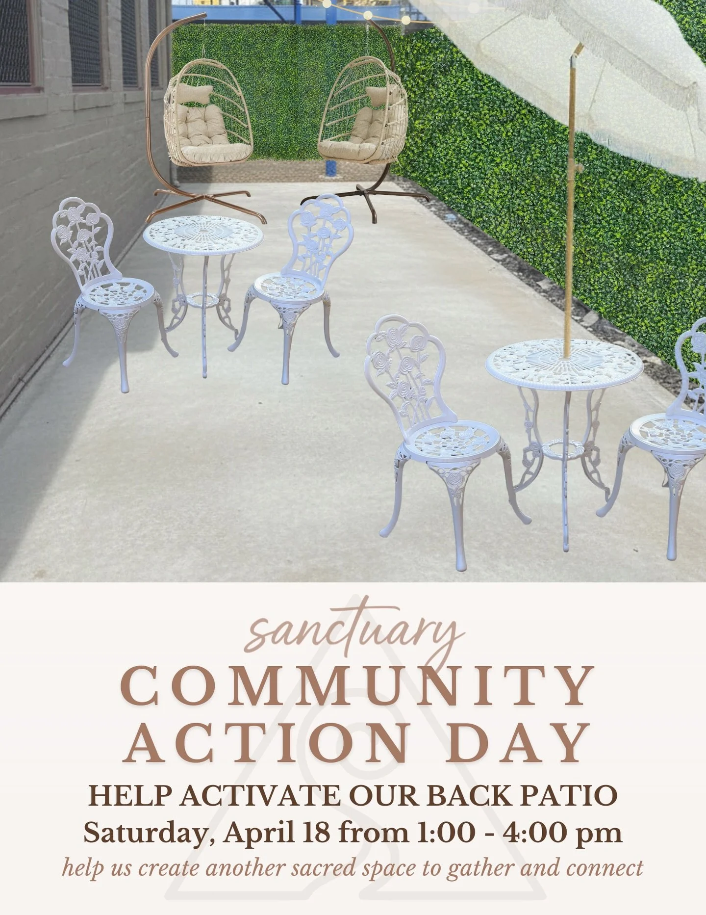 Community members! We are seeking volunteer support THIS Saturday, April 18 from 1:00 - 5:00 pm. Help us create another beautiful space to gather and connect on our back patio.

🌀 project needs:

- donations of 4-drawer filing cabinets
- monetary do
