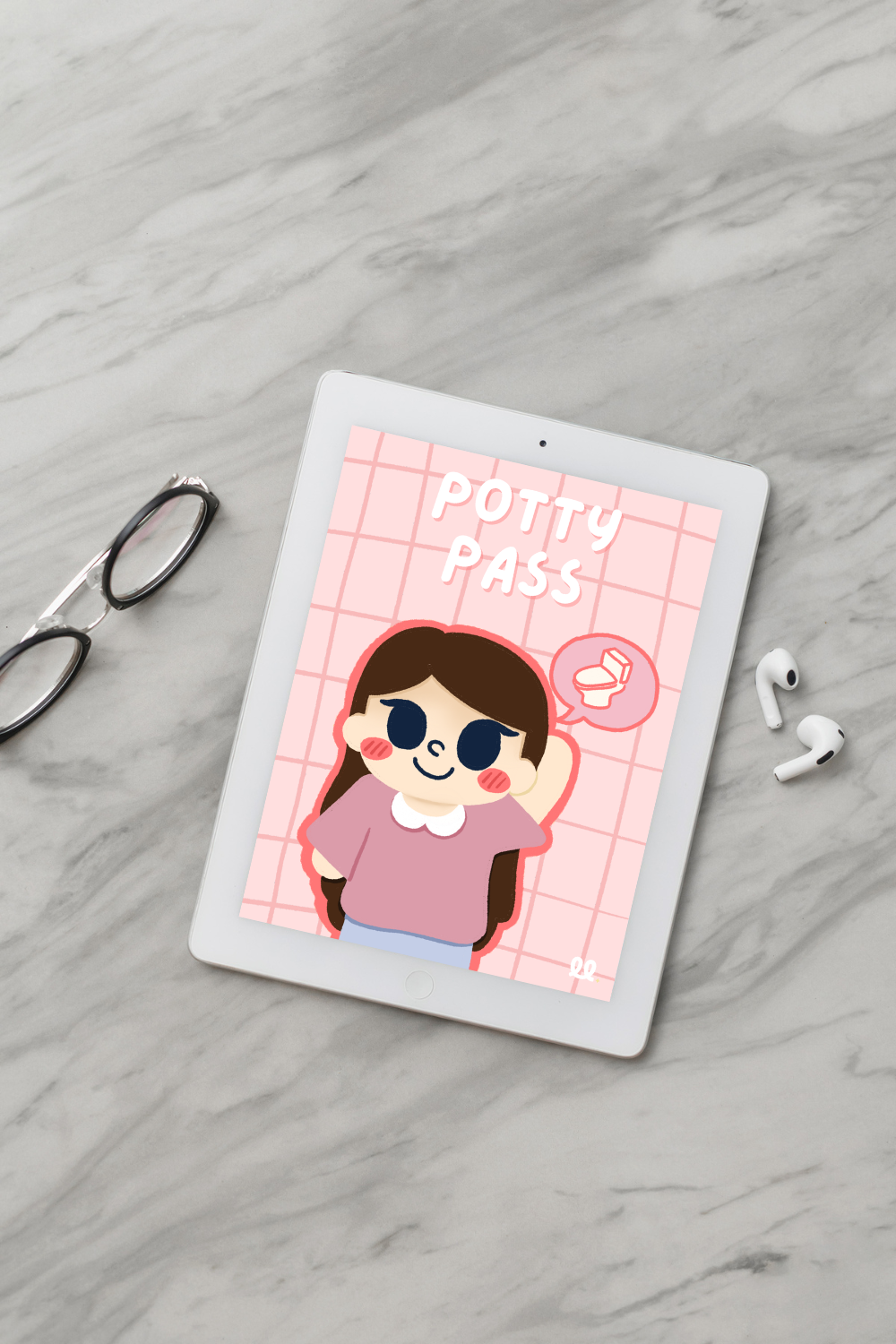 Illustrated Toilet Pass card with a toilet icon in a thought bubble, used as a bedtime potty pass