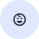 Smiling face emoji inside a light blue circle.