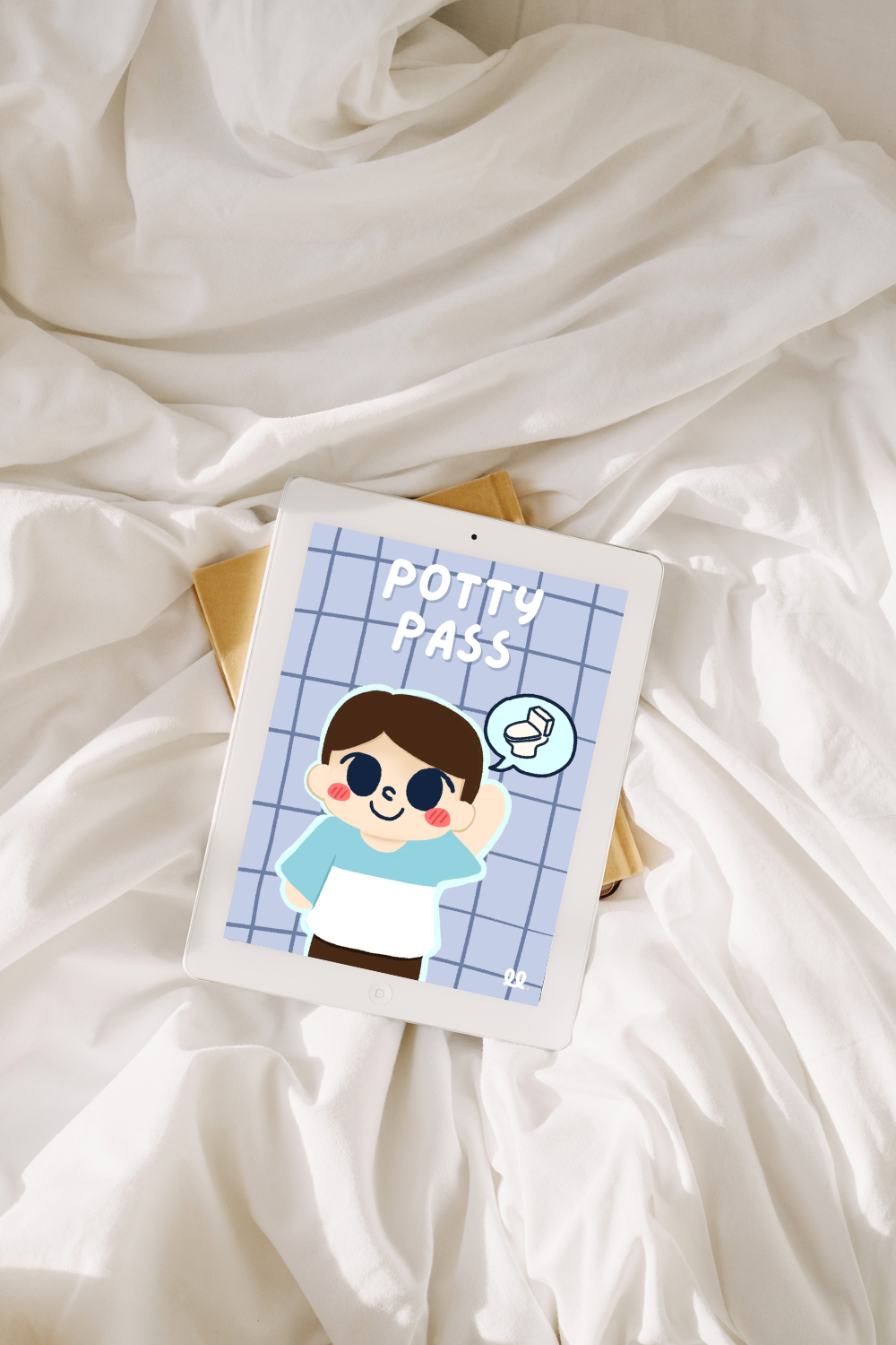 Illustrated Toilet Pass card with a toilet icon in a thought bubble, used as a bedtime potty pass