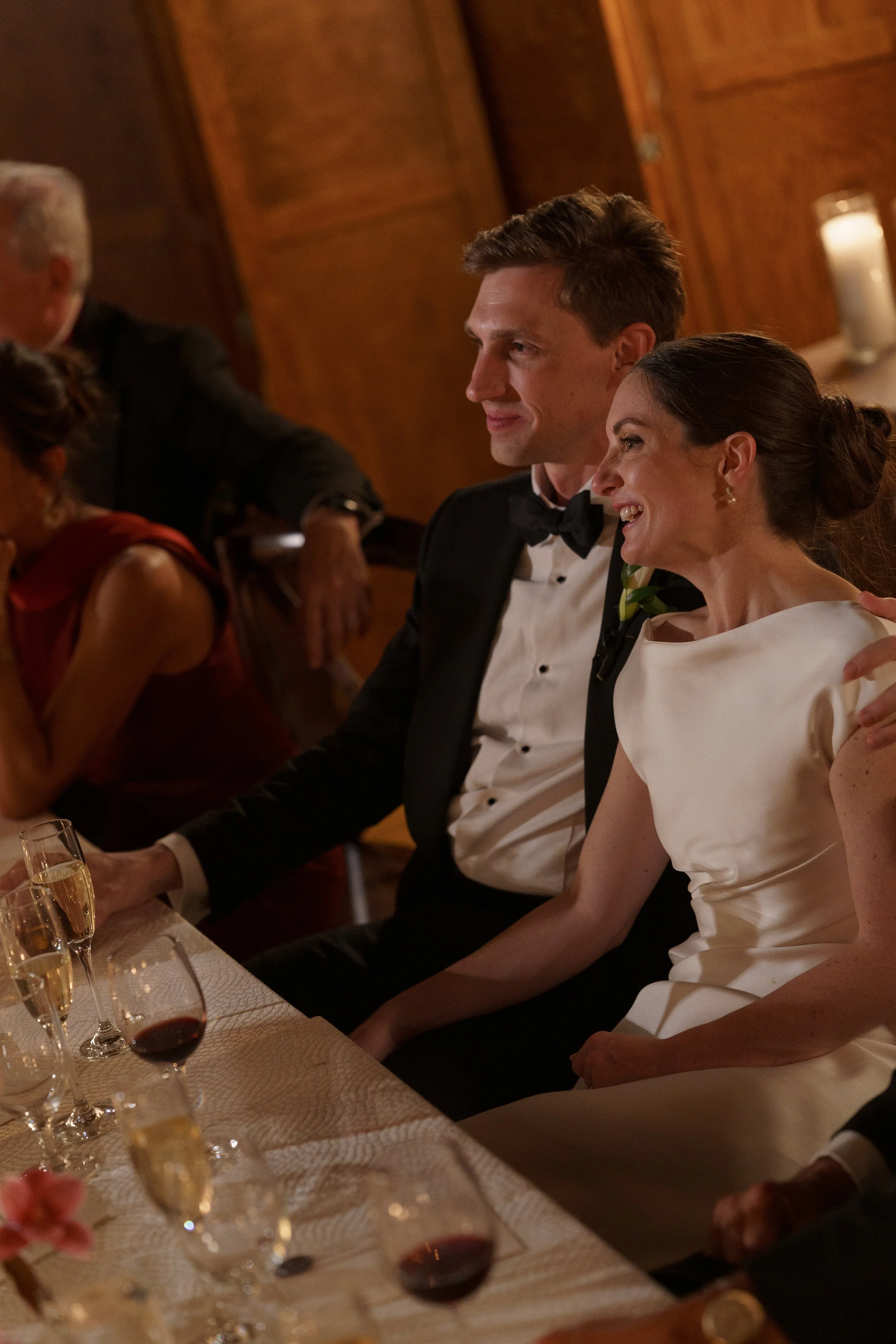 Bride and groom at their Cafe Brauer wedding reception