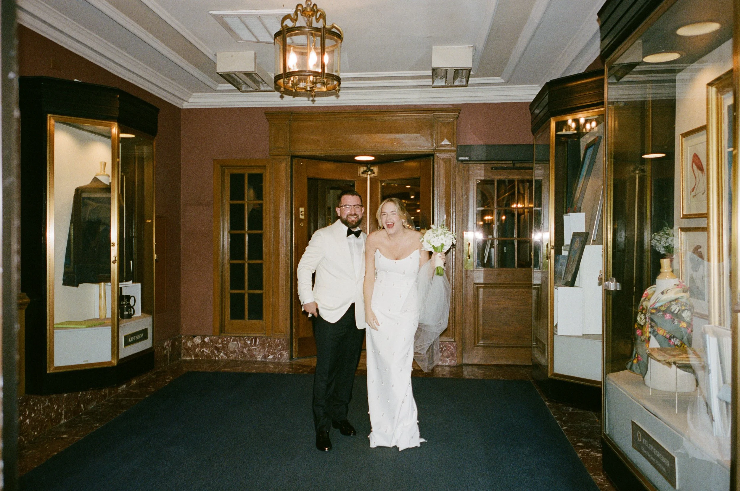 Bride and groom at the Drake Chicago on wedding day